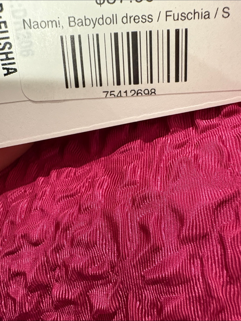 Lucy Paris Hot Pink Textured Puff-Sleeve Midi Dress - Picture 5 of 5